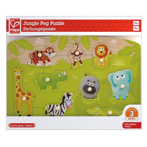 Hape Jungle Peg Puzzle - Jungle Animals - 10 Pieces E1405A 6943478018662