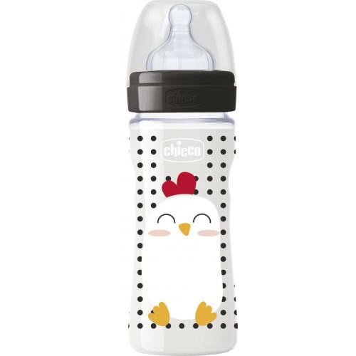 Chicco Plastic Feeding Bottle Well-Being Pop Friends Silicone Nipple 250Ml 2M+ A60-09501-00 8058664086092