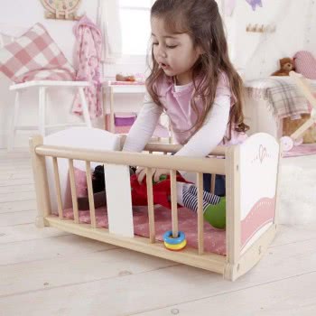 Hape Happy Doll Furniture Ξύλινο Λίκνο Κούκλας Rock-A-Bye Baby Cradle E3601 6943478006249