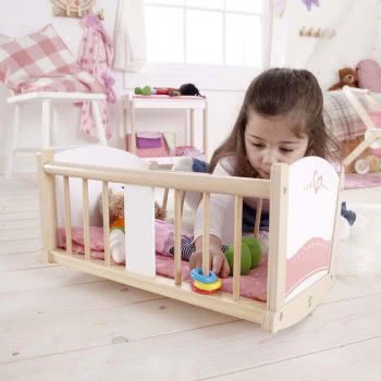 Hape Happy Doll Furniture Ξύλινο Λίκνο Κούκλας Rock-A-Bye Baby Cradle E3601 6943478006249