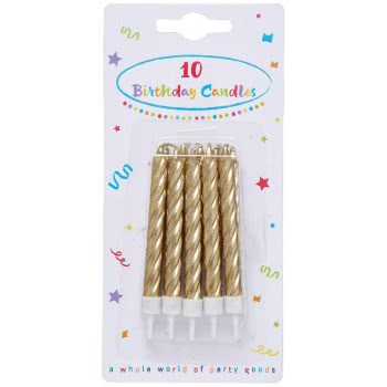 PROCOS Gold Spiral Birthday Candles With Holders - 10Pcs 089173 5201184891735