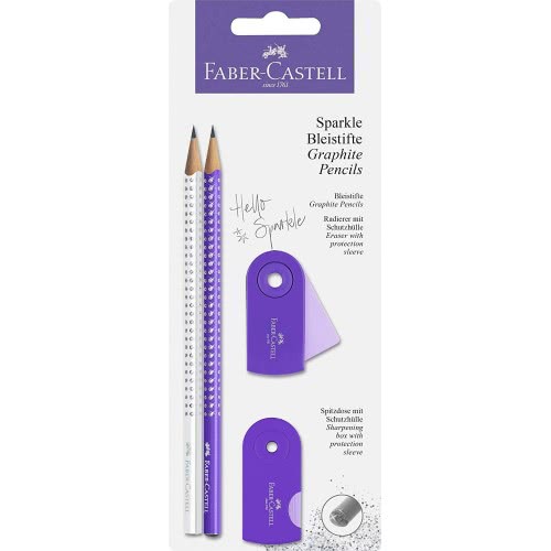 Faber-Castell Sparkle Σετ 2 Μολύβια Με Γόμα Και Ξύστρα Λευκό - Μωβ 218475 4005402184750