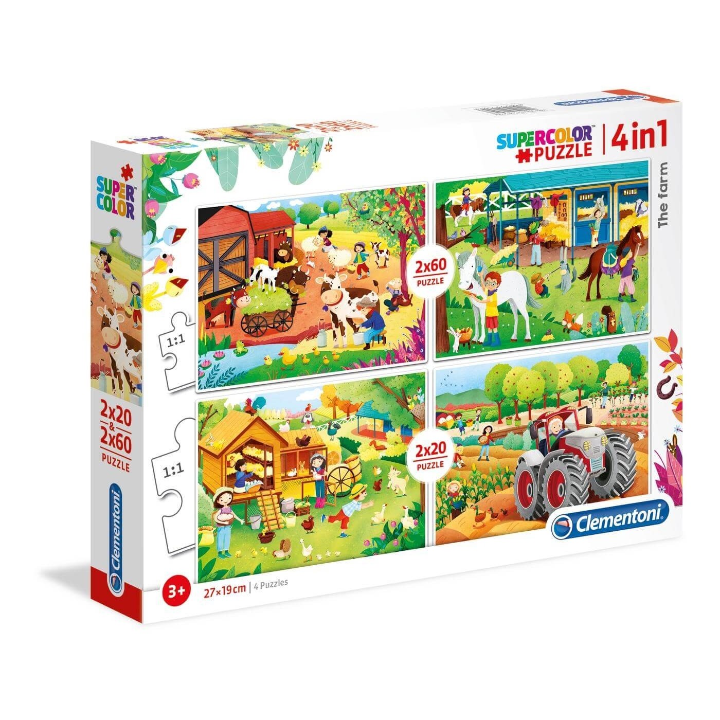 Clementoni Kids Puzzle Super Color The Farm 2X20 & 2X60 Pcs 1200-21304 ...