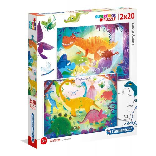 Clementoni Kids Puzzle Super Color Funny Dinos 2X20 Pcs 1200-24755 8005125247554