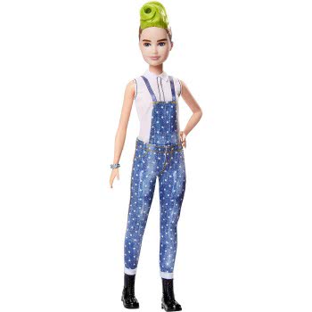 Mattel Barbie Fashionistas 124 Original Doll With Green Striped Mohawk Wearing Denim Overalls FBR37 / FXL57 887961694512