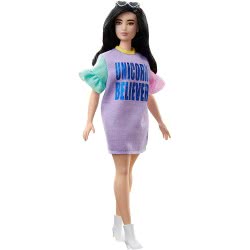 Mattel Barbie Fashionistas 127 Original Brunette Doll With Unicorn Believer Dress FBR37 / FXL60 887961694642
