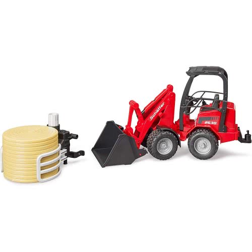 bruder Schaffer Hoflader 2630 Grip Pliers And Round Bale, Red 02192 4001702021924