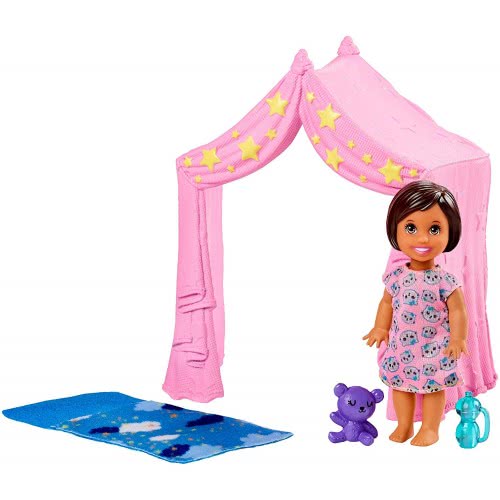 Mattel Barbie Skipper Babysitter Bedtime Playset With Small Doll, Tent And Sleeping Bag FXG94 / FXG97 887961691153