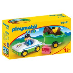 Playmobil 1.2.3 Όχημα Με Τρέιλερ Μεταφοράς Αλόγου 70181 4008789701817