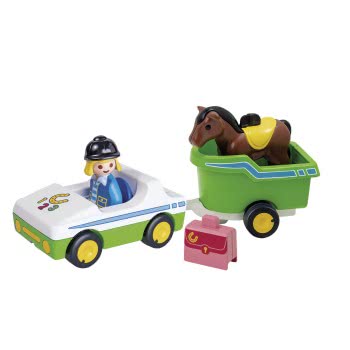 Playmobil 1.2.3 Όχημα Με Τρέιλερ Μεταφοράς Αλόγου 70181 4008789701817