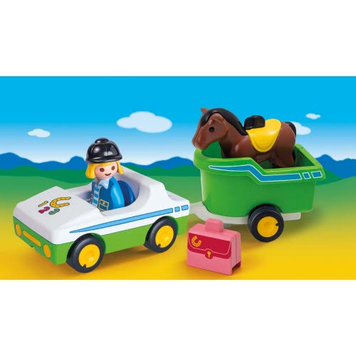 Playmobil 1.2.3 Όχημα Με Τρέιλερ Μεταφοράς Αλόγου 70181 4008789701817