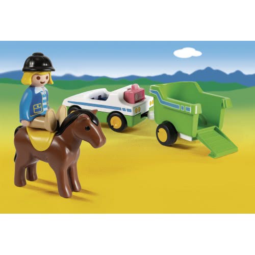 Playmobil 1.2.3 Όχημα Με Τρέιλερ Μεταφοράς Αλόγου 70181 4008789701817