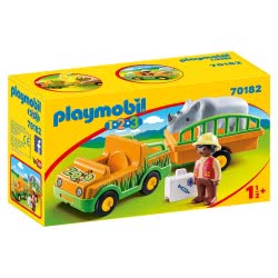Playmobil 1.2.3 Zoo Vehicle With Rhinoceros 70182 4008789701824