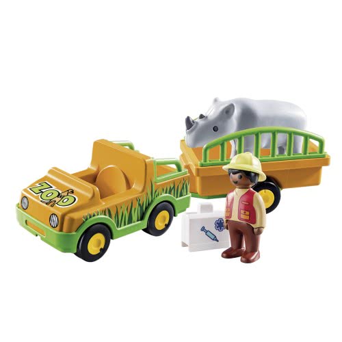 Playmobil 1.2.3 Zoo Vehicle With Rhinoceros 70182 4008789701824