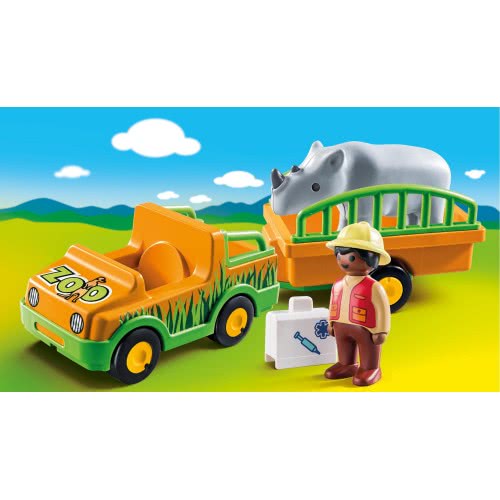 Playmobil 1.2.3 Zoo Vehicle With Rhinoceros 70182 4008789701824