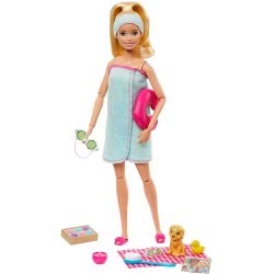 Mattel Barbie Wellness Spa Doll, Blonde, With Puppy And 9 Accessories GKH73 / GJG55 887961810899