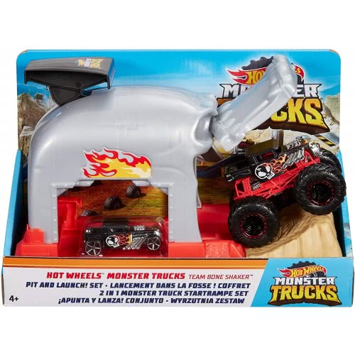 Mattel Hot Wheels Monster Trucks Bone Shaker Νεκροκεφαλή Σετ Παιχνιδιού Εκτοξευτές GKY01 / GKY02 887961833621