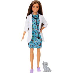 Mattel Barbie Pet Vet Brunette Doll With Medical Coat, Dress And Kitty Patient GJL63 887961813630