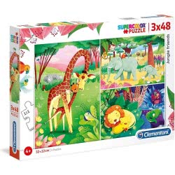 Clementoni Kids Puzzle Super Color Jungle Friends 3X48 Pcs 1200-25233 8005125252336