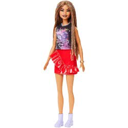 Mattel Barbie Fashionistas Doll With Long Braided Hair Girl Power T-Shirt Red Pleather Skirt FBR37 / FXL56 887961694628