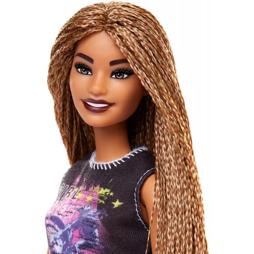 Mattel Barbie Fashionistas Doll With Long Braided Hair Girl Power T-Shirt Red Pleather Skirt FBR37 / FXL56 887961694628