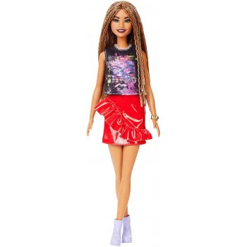 Mattel Barbie Fashionistas Doll With Long Braided Hair Girl Power T-Shirt Red Pleather Skirt FBR37 / FXL56 887961694628