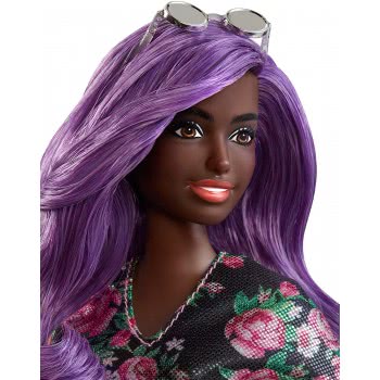 Mattel Barbie Fashionistas Κούκλα Με Μωβ Μαλλιά Φορώντας Μαύρο Floral Φόρεμα FBR37 / FXL58 887961694635