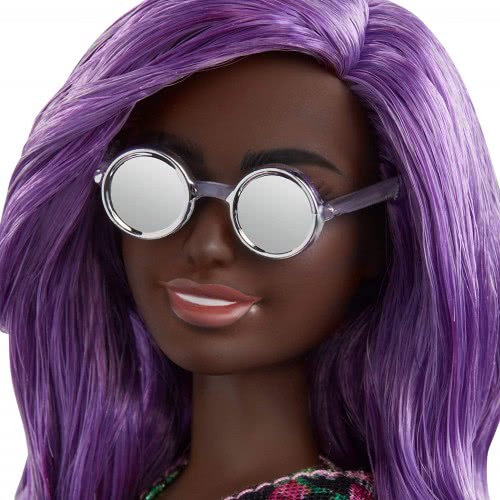 Mattel Barbie Fashionistas Κούκλα Με Μωβ Μαλλιά Φορώντας Μαύρο Floral Φόρεμα FBR37 / FXL58 887961694635