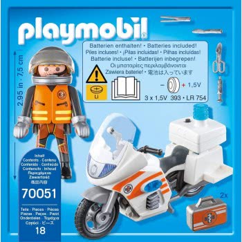 Playmobil Hospital Emergency Motorbike With Flashing Light 70051 4008789700513