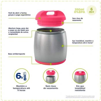 Chicco INOX Θερμός Φαγητού 350Ml Ροζ E20-60182-10 8058664113293