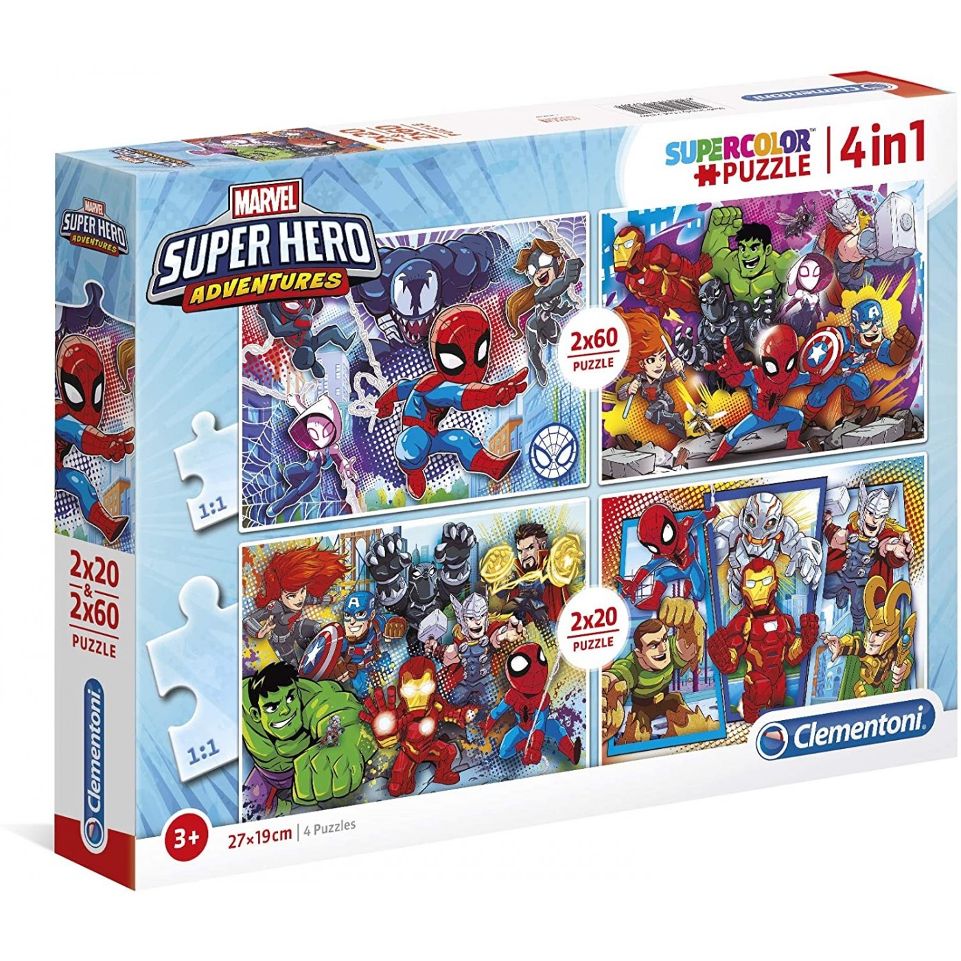 Clementoni Kids Puzzle Super Color Marvel Superhero 2X20 & 2X60 Pcs ...