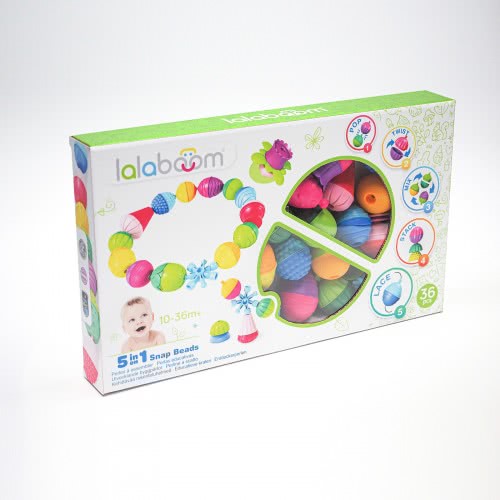 Lalaboom 5In1 Educational Baby Toddler Toy Snap Beads 36 Pcs For 10-36 Months 1000-86090 4897067860908