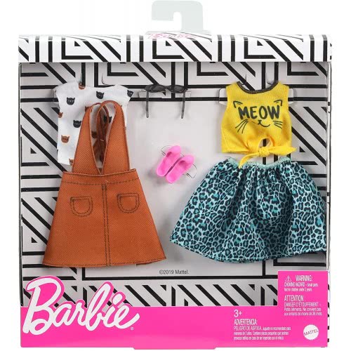 Mattel Barbie Fashions 2-Pack Clothing Set, 2 Outfits Doll Include White Tee With Kitty Print FKT27 / GHX66 887961805314