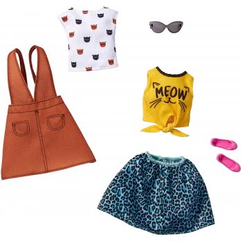 Mattel Barbie Fashions 2-Pack Clothing Set, 2 Outfits Doll Include White Tee With Kitty Print FKT27 / GHX66 887961805314