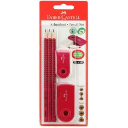 Faber-Castell Faber Castell Μολύβι Grip Κόκκινο 3Τμχ Και Ξύστρα Sleeve Και Γόμα Sleeve 217072 5201612771509