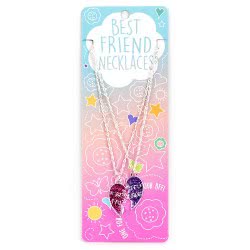 Gama Brands Best Friends Necklaces Pink-Purple Glitter Split Heart 14482395 5060560823957