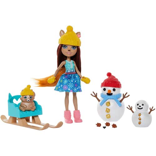 Mattel Enchantimals Snowman Face-Off With Sharlotte Squirrel And Walnut Dolls GJX35 / GNP16 887961875249