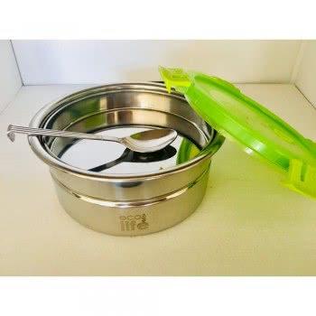 eco life Ανοξείδωτο Φαγητοδοχείο Μονού Τοιχώματος Με Κουταλάκι, Χρώμα Πράσινο, 1Lt 33-FC-9077 5208009000051