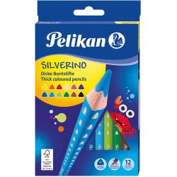 Pelikan Silverino Buntstifte 12 Ξυλομπογιές Τρίγωνες Χονδρές 700627 4012700700629