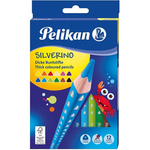 Pelikan Silverino Buntstifte 12 Ξυλομπογιές Τρίγωνες Χονδρές 700627 4012700700629