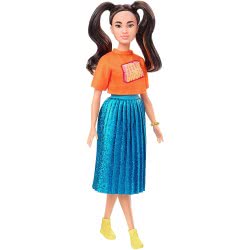 Mattel Barbie Fashionistas Κούκλα Num 145 Μελαχρινές Πλεξούδες Πορτοκαλί T-Shirt FBR37 / GHW59 887961804379