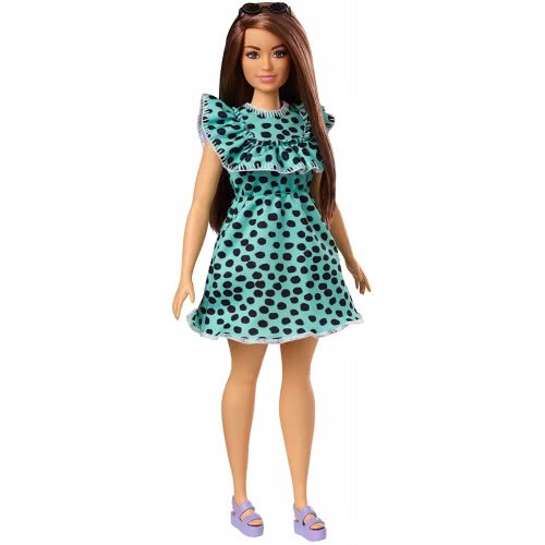 Mattel Barbie Fashionistas Κούκλα Num 149 Με Μακριά Μελαχρινά Μαλλιά Aqua Πουά Φόρεμα FBR37 / GHW63 887961804270