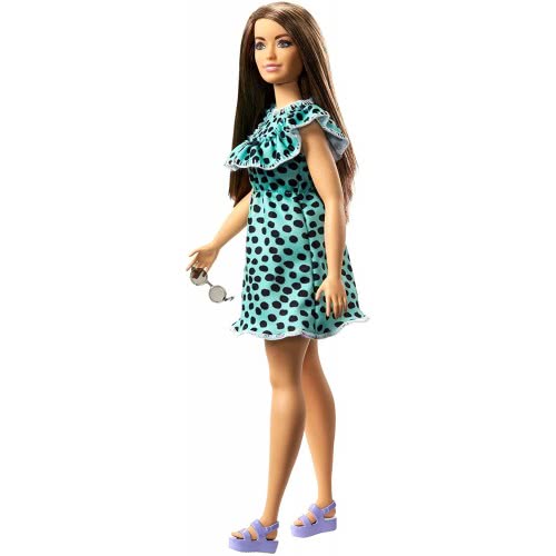 Mattel Barbie Fashionistas Κούκλα Num 149 Με Μακριά Μελαχρινά Μαλλιά Aqua Πουά Φόρεμα FBR37 / GHW63 887961804270