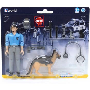 bruder Bworld Police Officer With Dog 62150 4001702621506