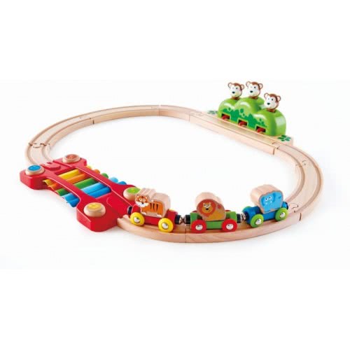 Hape Wooden Railway Set Rail Music And Monkeys E3825 6943478021747