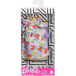 Mattel Barbie Fashion - Complete Outfit - Dress With Flowers + Bag + Chain - New FND47 / GHW84 887961804522
