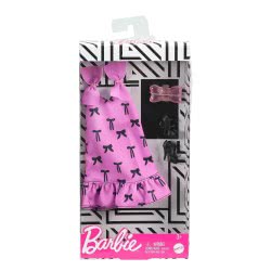 Mattel Barbie Doll Clothes: Pink Bow-Print Dress & 2 Accessories FND47 / GHW85 887961804621