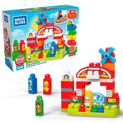 MEGA First Builders Musical Farm With Big Building Blocks, Building Toys For Toddlers (46 Pieces) GCT50 887961734331