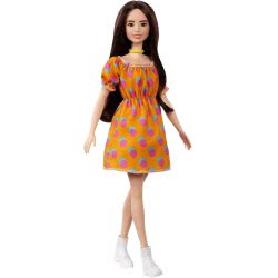 Mattel Barbie Fashionistas Original Μελαχρινή Κούκλα Με Φόρεμα Dotted Πορτοκαλί FBR37 / GRB52 887961900323