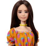 Mattel Barbie Fashionistas Original Μελαχρινή Κούκλα Με Φόρεμα Dotted Πορτοκαλί FBR37 / GRB52 887961900323